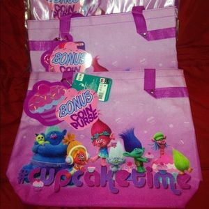 3 Troll cupcake time totes with bonus coin purse